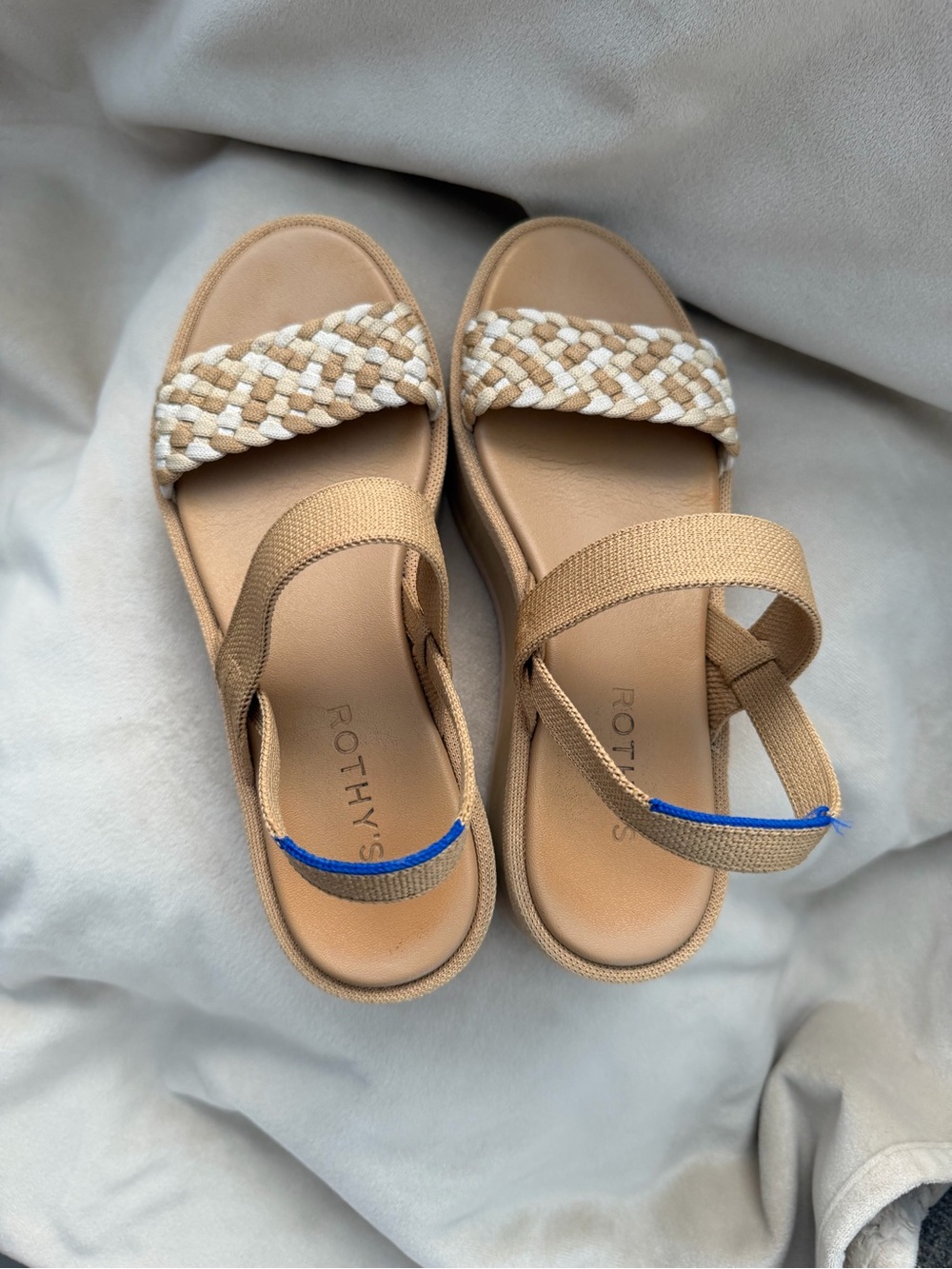 Rothy's Women’s Tan Braided Strap Sandals with Blue Accent - Picture 2 of 4